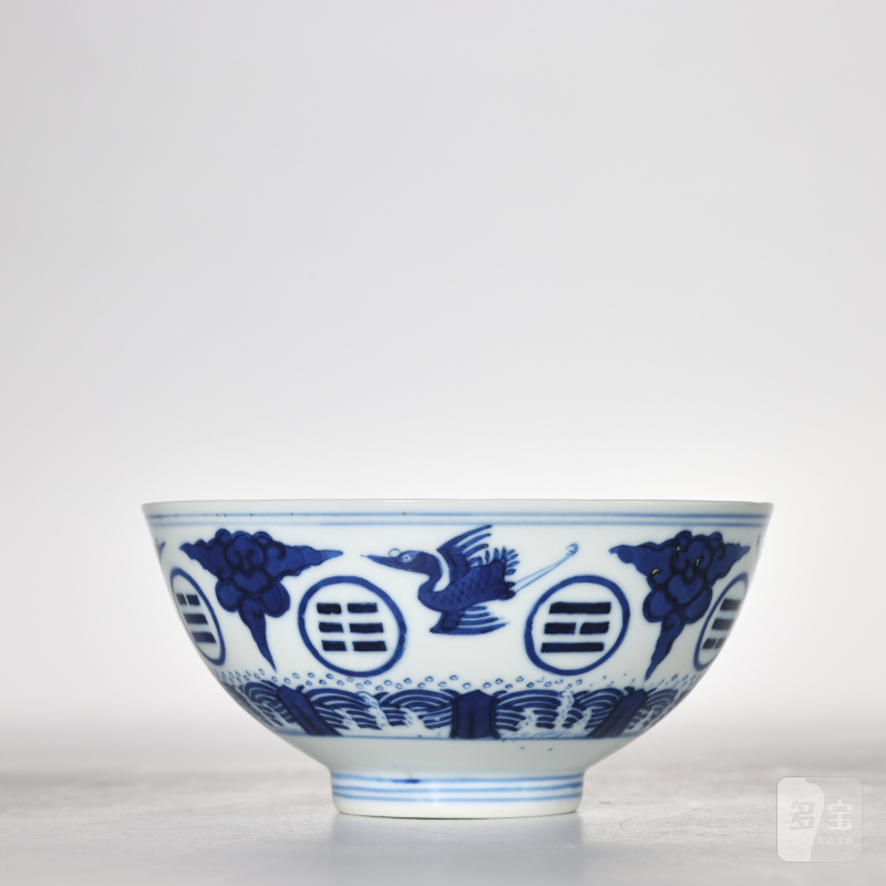 清光绪 青花云鹤八卦纹碗 - 图3